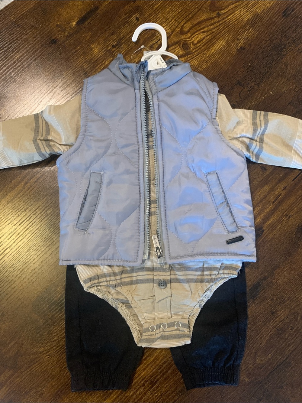 Quilted Light Blue Baby One-Piece Vest Bodysuit Set